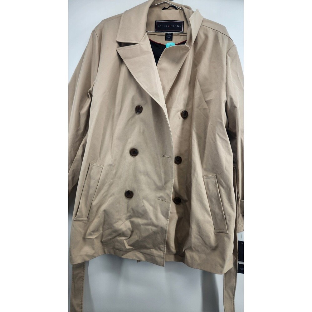 Tommy Hilfiger Womens XL Travertine Beige Double Breasted Belted Trench Coat NWT